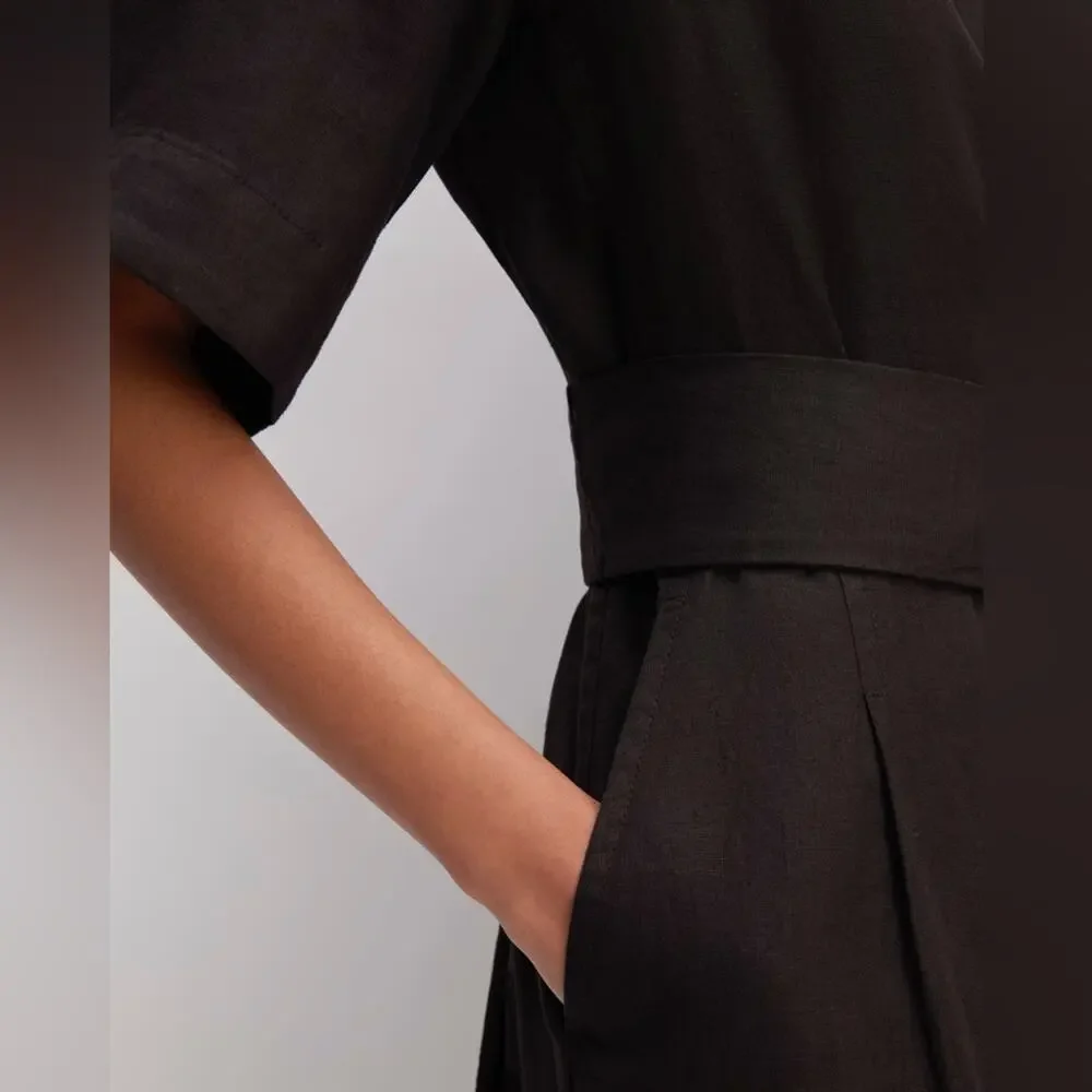 Everlane Black Linen Wrap Jumpsuit Size 2 NWOT Minimalist One Piece Sustainable